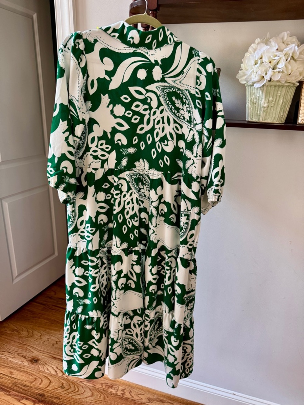 Green and White Printed Midi Shirt Dress - Picture 3 of 3